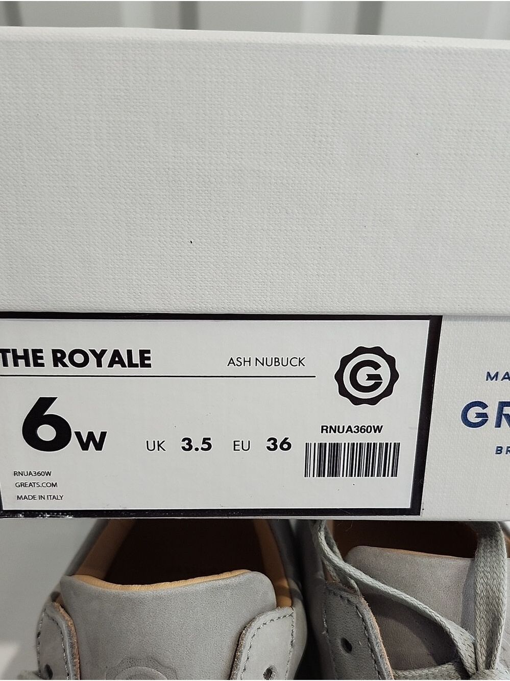 GREATS Womens The Royale Sneakers Grey Leather Size 6 NWT Minimalist Classic IOB - Picture 8 of 8